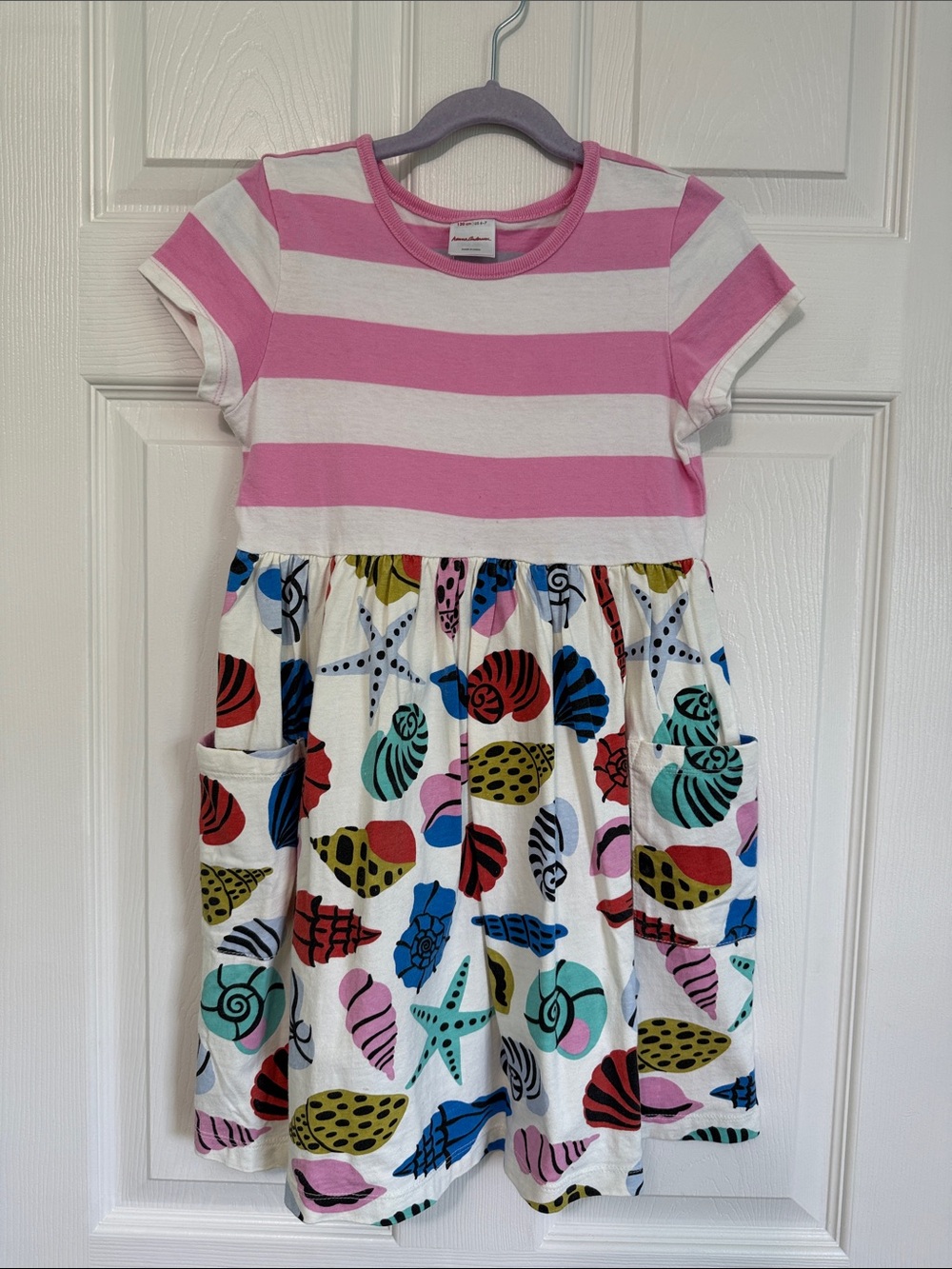 Hanna Andersson Girls Pink & White Striped Shell-Print Dress